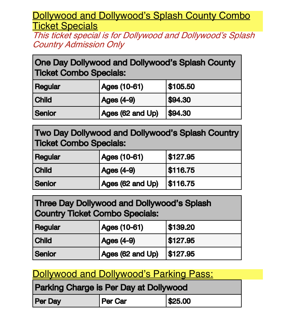 Exclusive Discount Dollywood Dolly’s Splash Country Ticket Specials